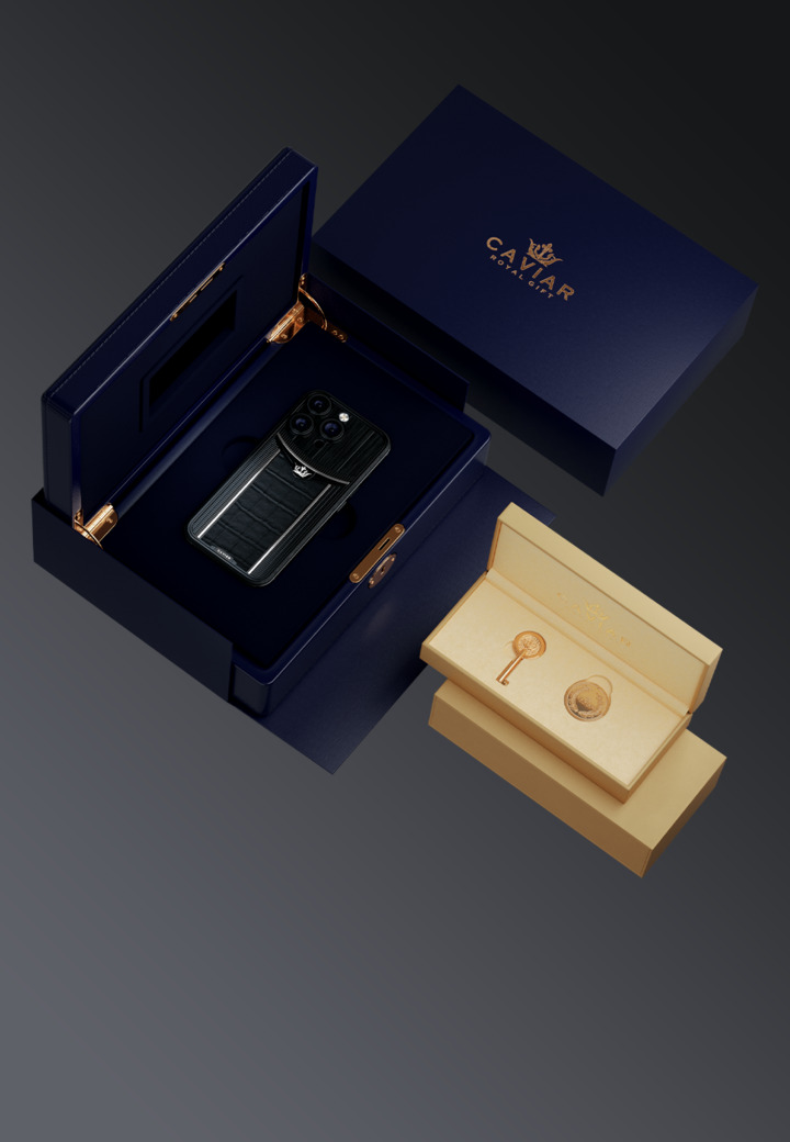 Interactive packaging. The Caviar key features 999 fine gold plating. Caviar collectible coin. Insignia
