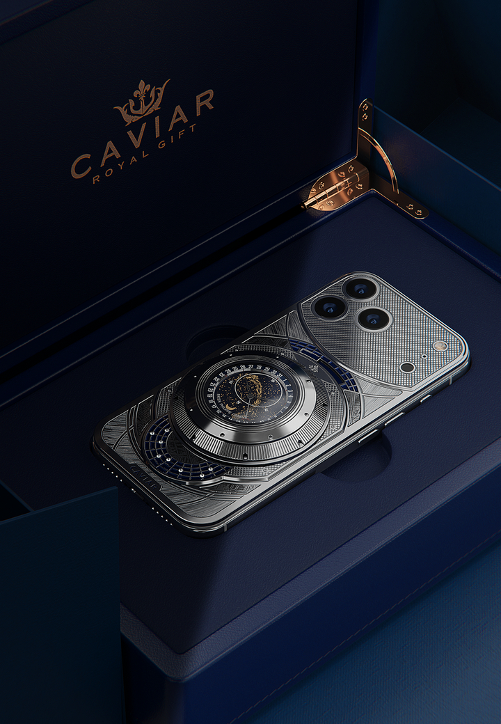Smartphone in open collector’s case Celestial