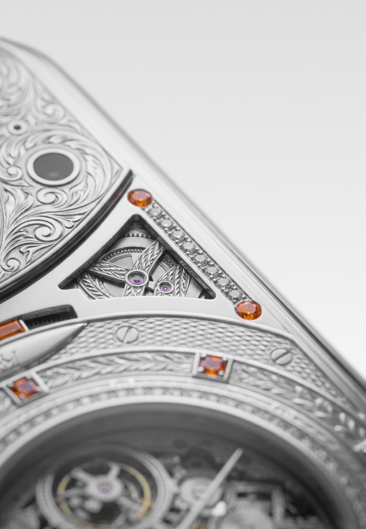 Hand-engraving, enamel, and logo details Portugieser